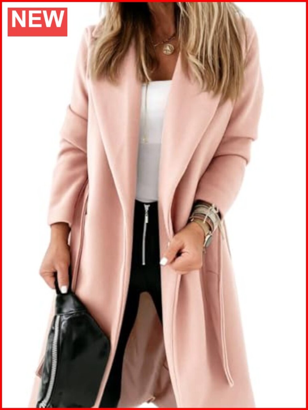 Women's Classic Wool Pea Coat Lapel Collar Belted Long Jacket